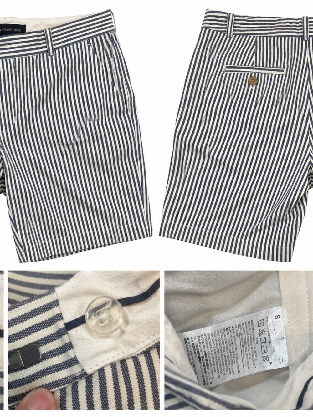 Banana Republic Navy White Striped Bermuda Shorts Women’s 8